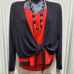 REBEKAH Black Long Sleeve Evening Wear Sparkly Effect Wrap/Top Jacket, Large